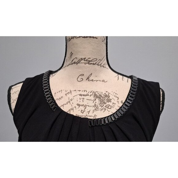 NWT Alfani Black Sleeveless Chiffon Top W/ Pleated Front & Embellished Neckline/ - Picture 5 of 7